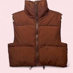 🤎 Brown Cropped Puffer Vest | Size M